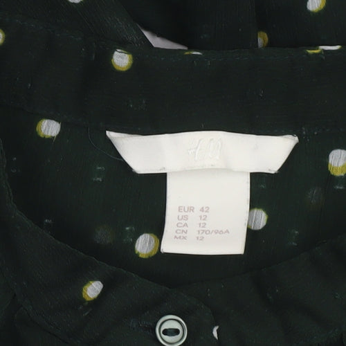 H&M Womens Green Polka Dot Ruffle Tunic Blouse Size 14