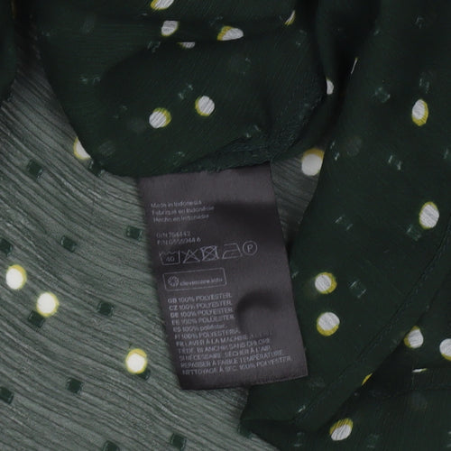 H&M Womens Green Polka Dot Ruffle Tunic Blouse Size 14