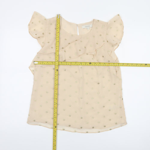 Oasis Women Beige Polka Dot Ruffle Chiffon Blouse Size 12