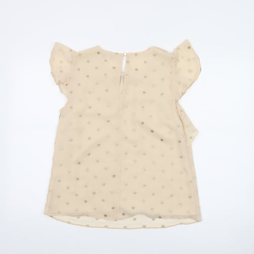 Oasis Women Beige Polka Dot Ruffle Chiffon Blouse Size 12