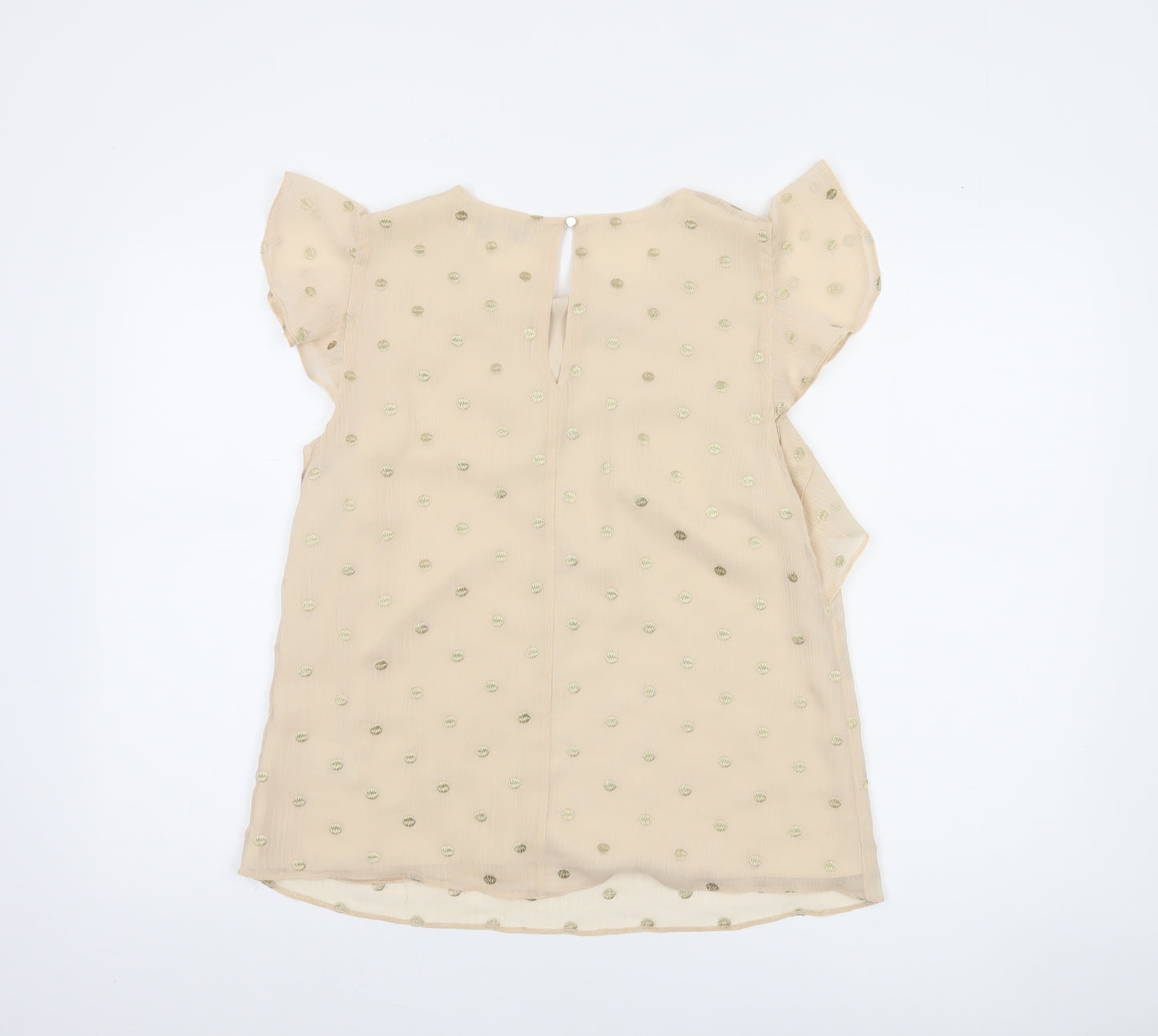 Oasis Women Beige Polka Dot Ruffle Chiffon Blouse Size 12