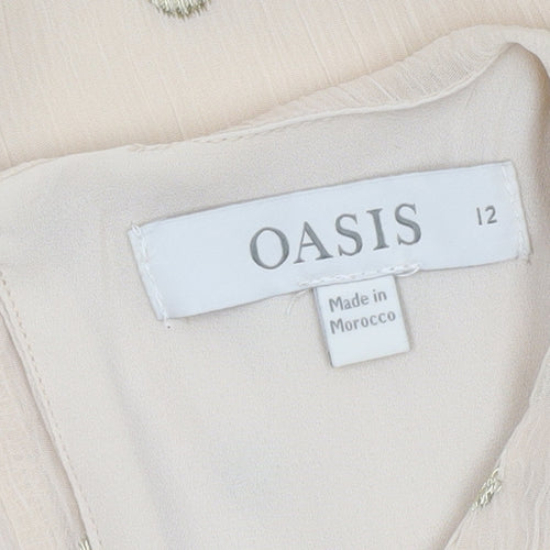 Oasis Women Beige Polka Dot Ruffle Chiffon Blouse Size 12