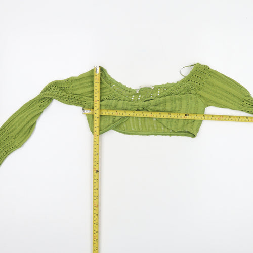 Pull&Bear Women Green Cropped Knit Long Sleeve Off Shoulder Top S