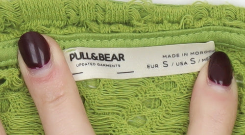 Pull&Bear Women Green Cropped Knit Long Sleeve Off Shoulder Top S