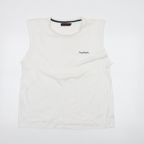 Pierre Cardin Men's White Sleeveless Cotton Top XL Regular Fit