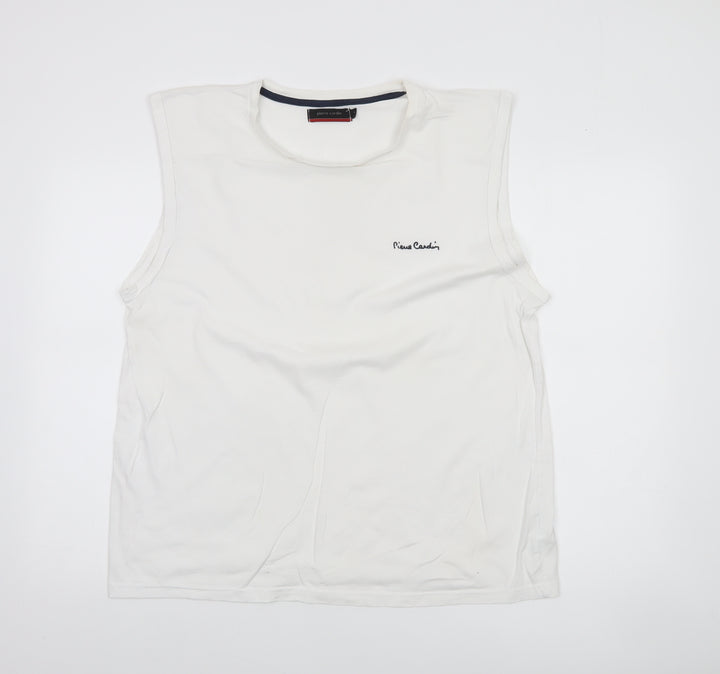 Pierre Cardin Men's White Sleeveless Cotton Top XL Regular Fit