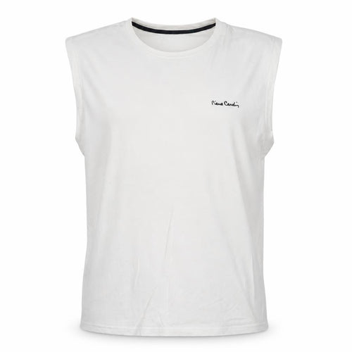 Pierre Cardin Men's White Sleeveless Cotton Top XL Regular Fit