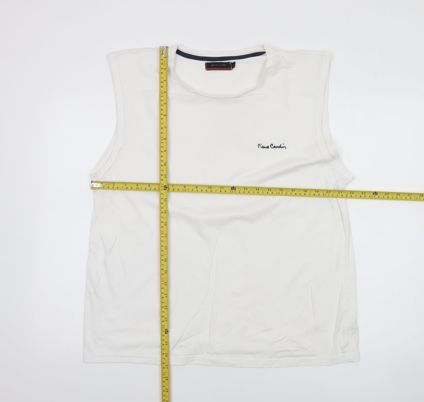 Pierre Cardin Men's White Sleeveless Cotton Top XL Regular Fit