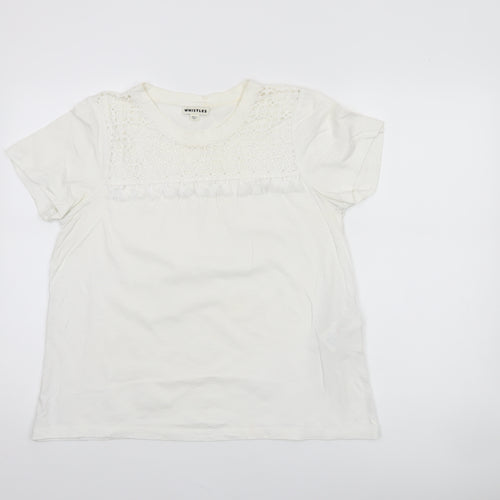 Whistles Women's White Cotton Crochet Detail T-Shirt UK 12