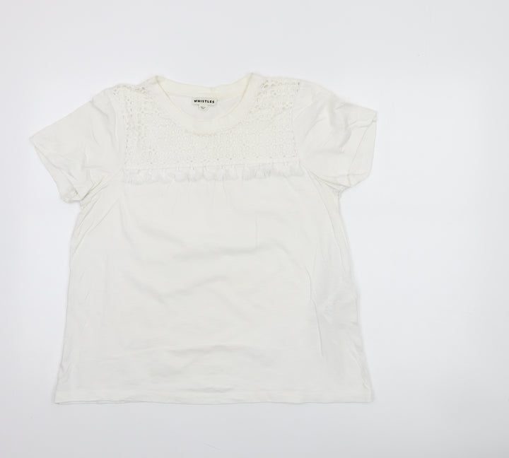Whistles Women's White Cotton Crochet Detail T-Shirt UK 12