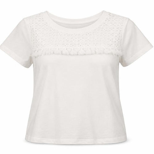 Whistles Women's White Cotton Crochet Detail T-Shirt UK 12