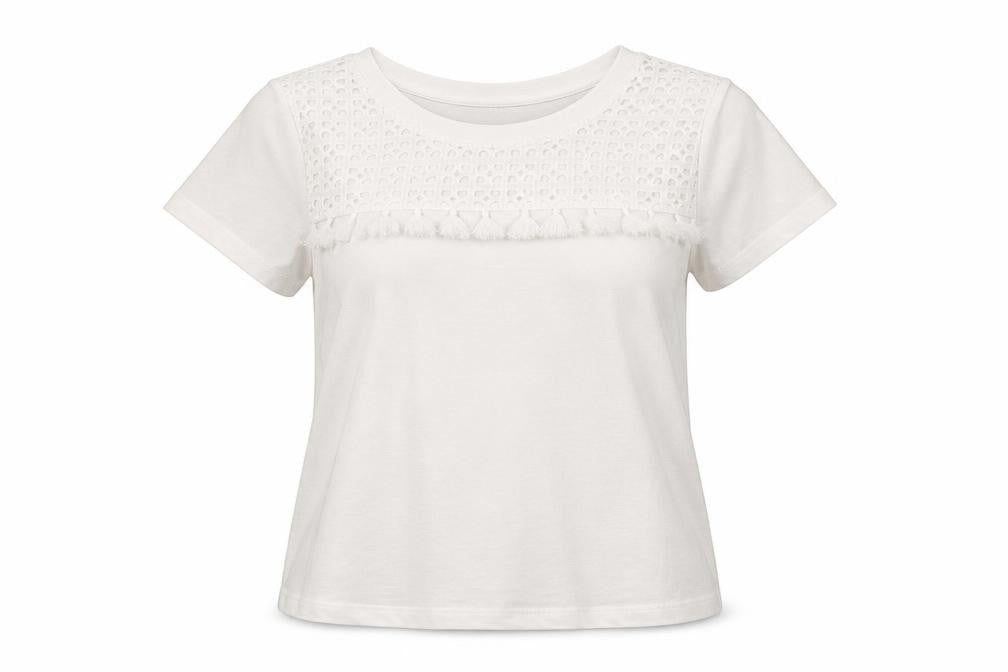 Whistles Women's White Cotton Crochet Detail T-Shirt UK 12