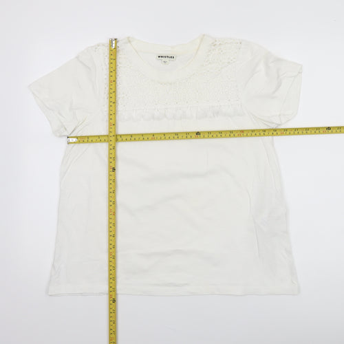 Whistles Women's White Cotton Crochet Detail T-Shirt UK 12