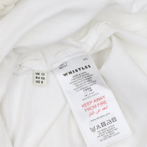 Whistles Women's White Cotton Crochet Detail T-Shirt UK 12