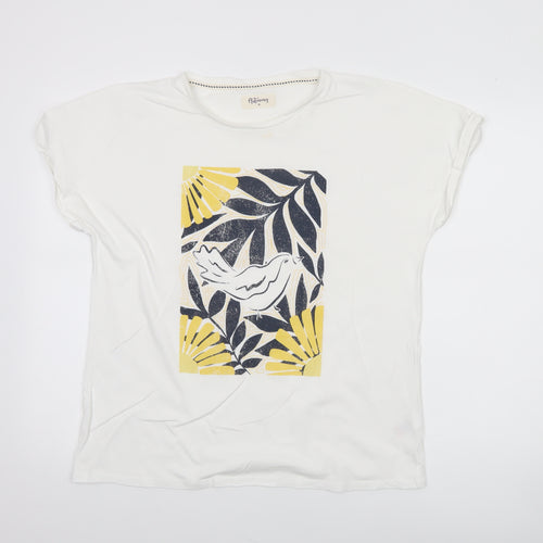 Autonomy Women’s White Floral Bird Print Cotton T-Shirt M