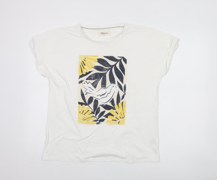 Autonomy Women’s White Floral Bird Print Cotton T-Shirt M