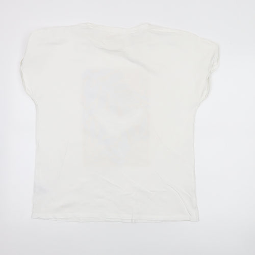 Autonomy Women’s White Floral Bird Print Cotton T-Shirt M