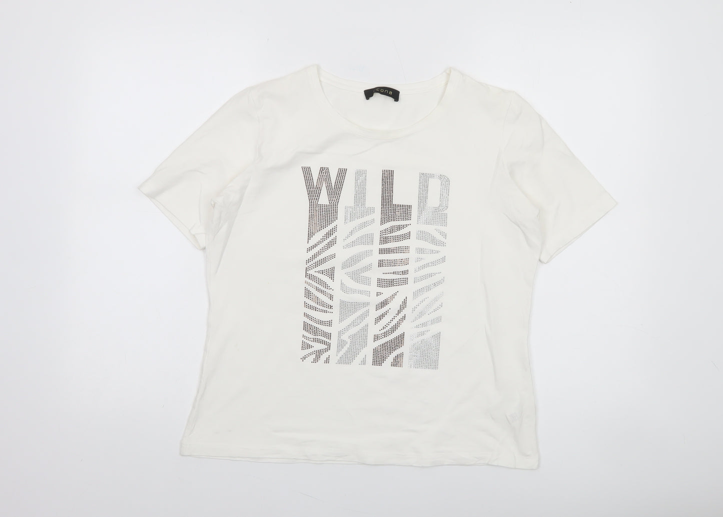 Icona Womens White Rhinestone 'Wild' T-Shirt Size 16