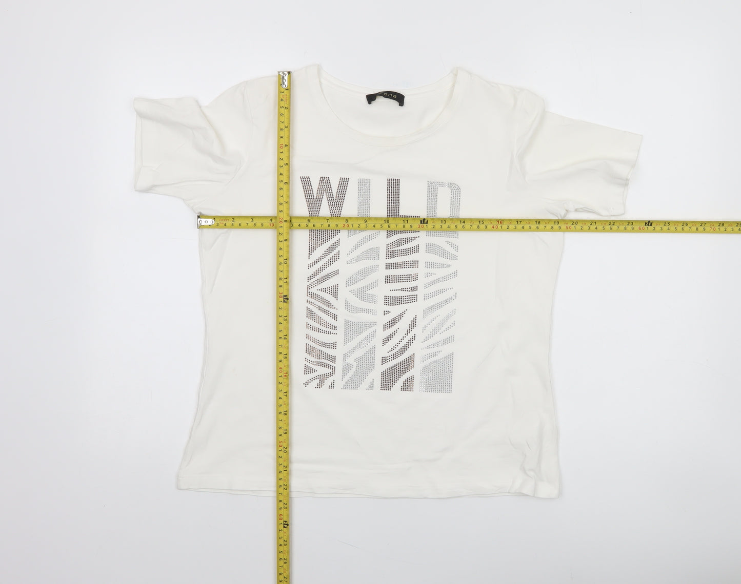 Icona Womens White Rhinestone 'Wild' T-Shirt Size 16