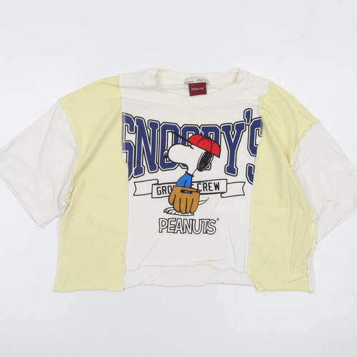 Pull & Bear Peanuts Women's Multicoloured Snoopy Cropped T-Shirt Size S