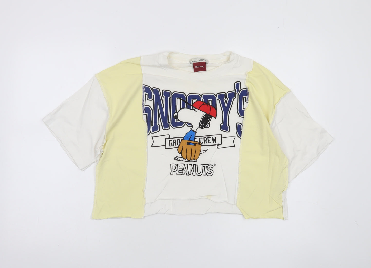 Pull & Bear Peanuts Women's Multicoloured Snoopy Cropped T-Shirt Size S