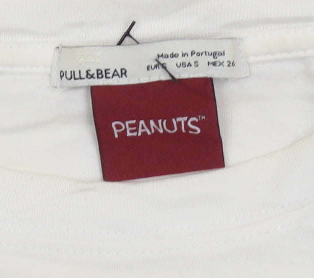 Pull & Bear Peanuts Women's Multicoloured Snoopy Cropped T-Shirt Size S