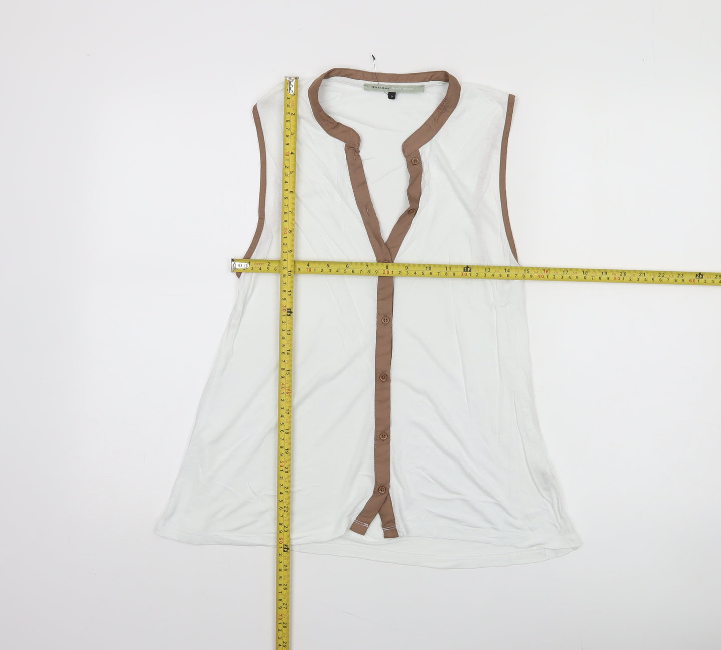 River Island Womens White Sleeveless Button Blouse Size 8