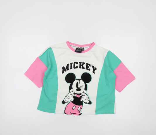 Disney at Primark Girls Multicoloured Mickey Mouse Cropped T-Shirt 10-11 Years