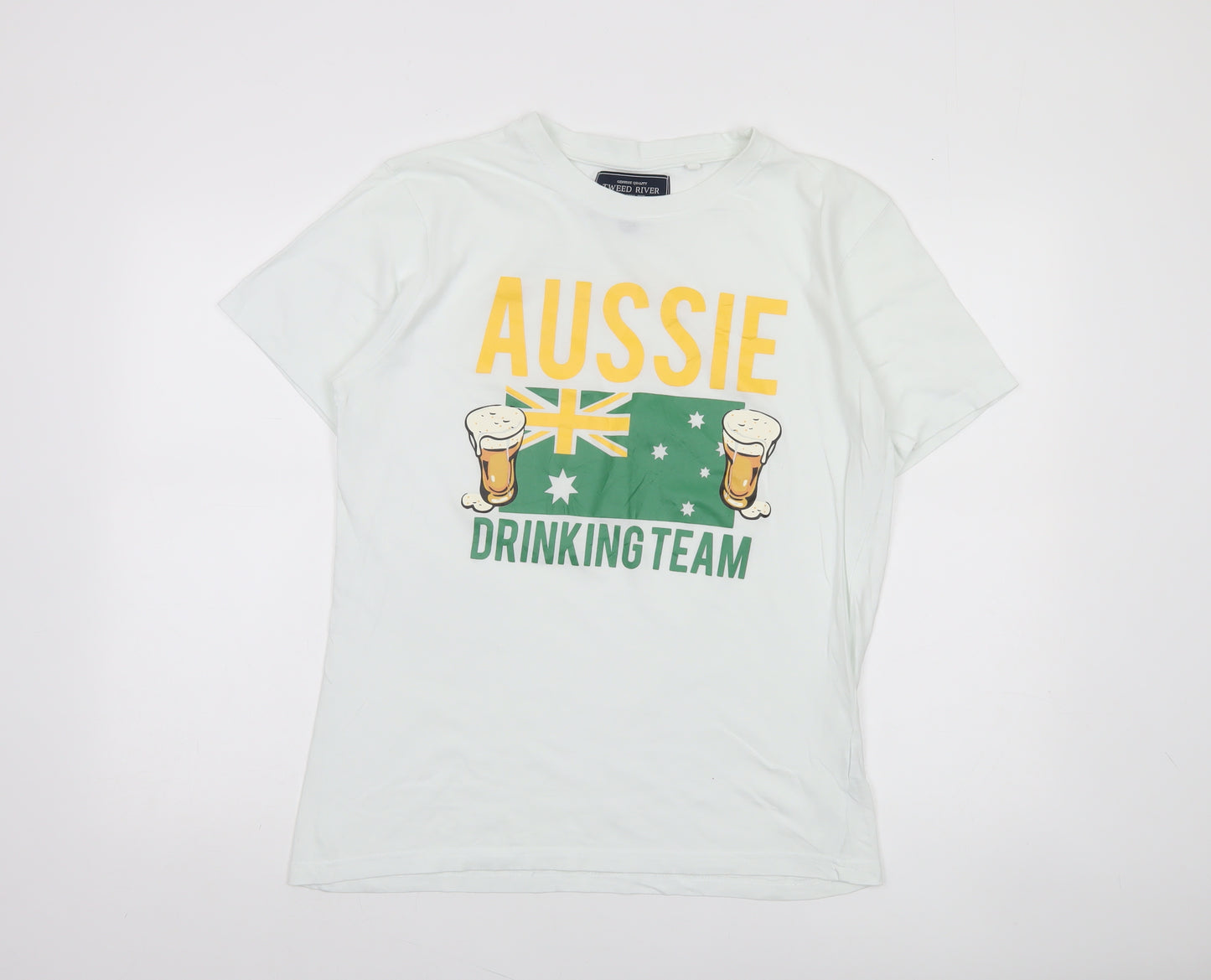 Tweed River Men's White M Aussie Drinking Team Graphic Cotton T-Shirt