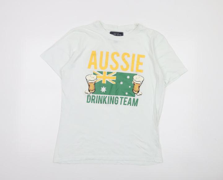 Tweed River Men's White M Aussie Drinking Team Graphic Cotton T-Shirt