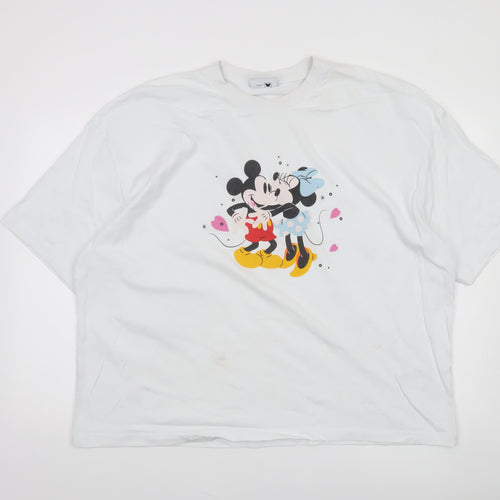 ASOS Women White 2XL Disney Mickey Minnie Relaxed Cotton T-Shirt