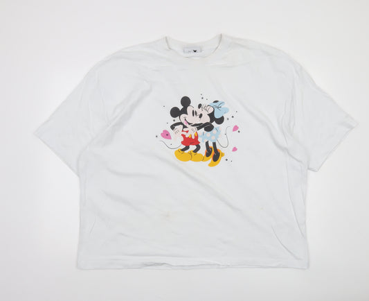 Front view of ASOS Women White 2XL Disney Mickey Minnie Relaxed Cotton T-Shirt
