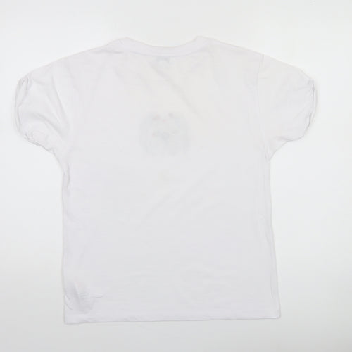 Topshop Women White Dog Print Cotton Blend Short Sleeve T-Shirt Size 10