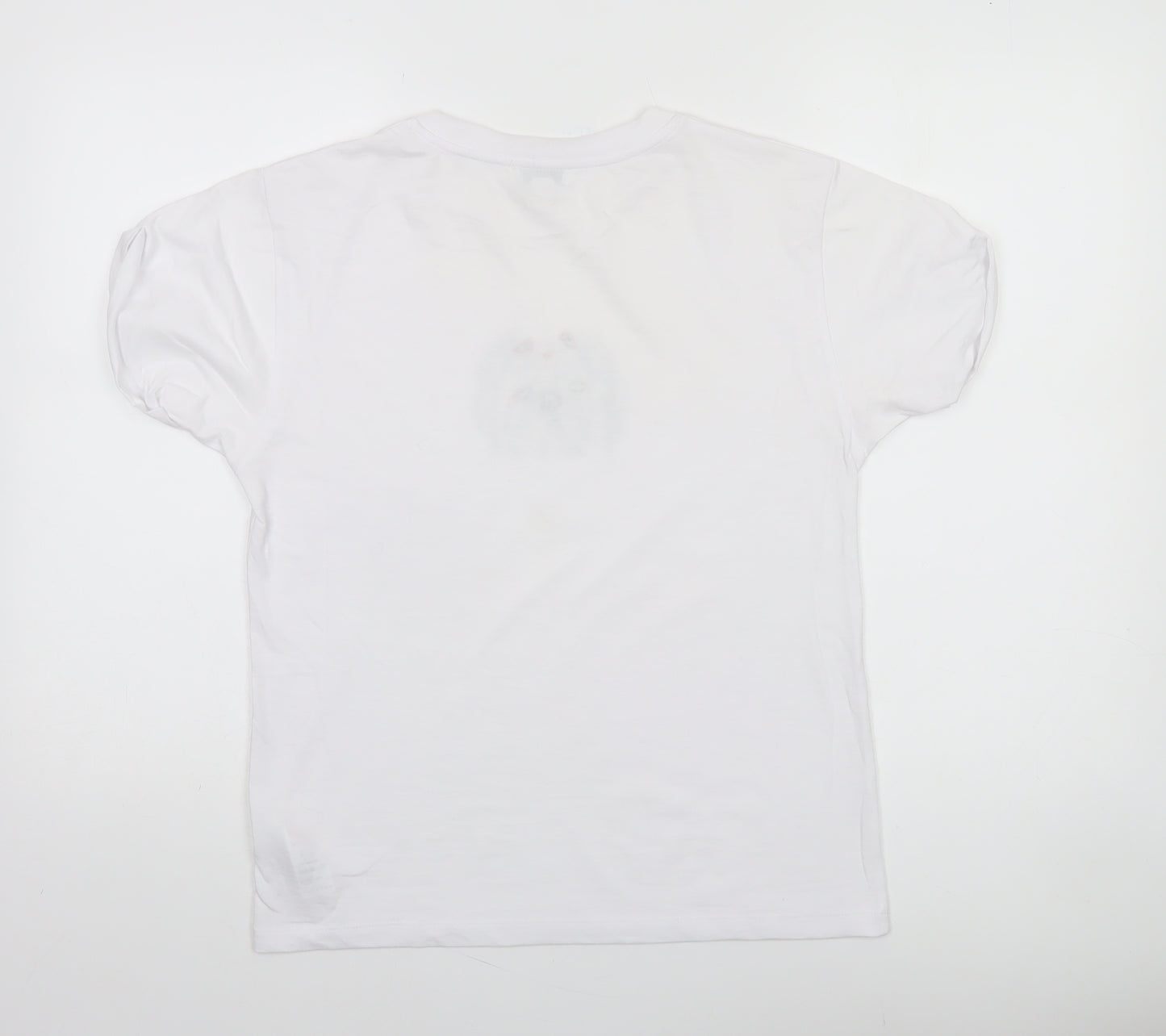 Topshop Women White Dog Print Cotton Blend Short Sleeve T-Shirt Size 10