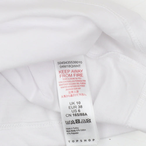 Topshop Women White Dog Print Cotton Blend Short Sleeve T-Shirt Size 10