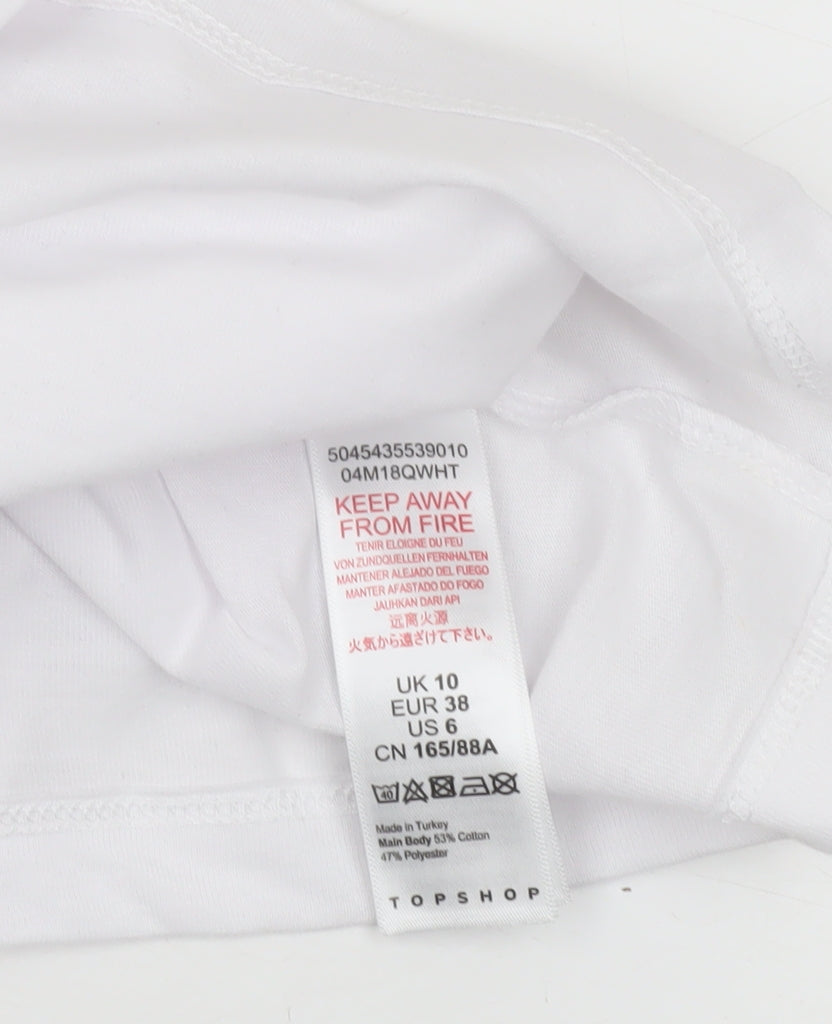 Topshop Women White Dog Print Cotton Blend Short Sleeve T-Shirt Size 10