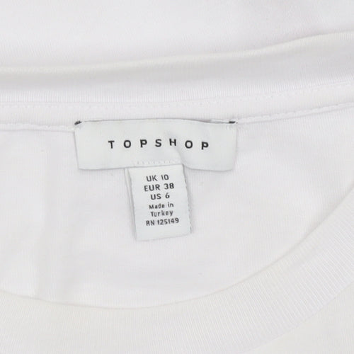 Topshop Women White Dog Print Cotton Blend Short Sleeve T-Shirt Size 10