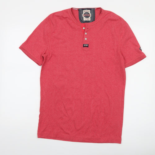 Superdry Men's Red Short Sleeve Henley T-Shirt Size L