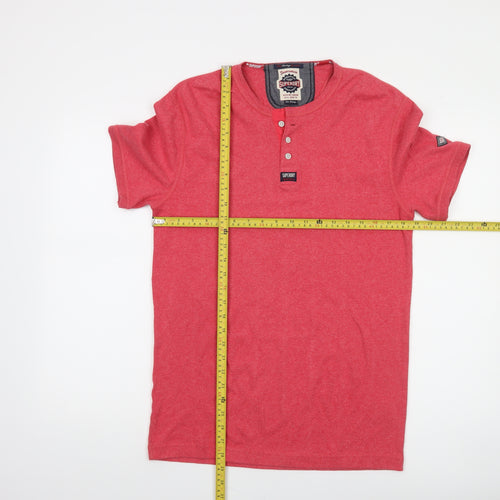 Superdry Men's Red Short Sleeve Henley T-Shirt Size L