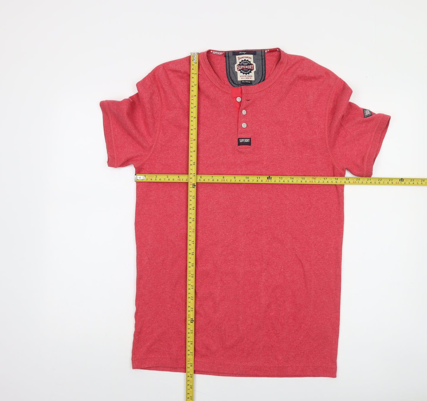 Superdry Men's Red Short Sleeve Henley T-Shirt Size L