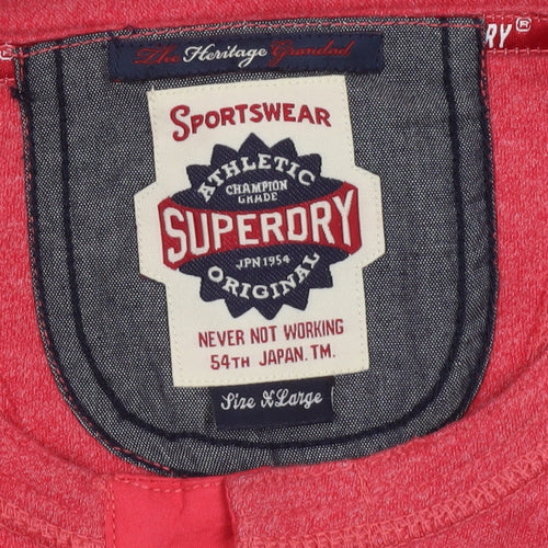Superdry Men's Red Short Sleeve Henley T-Shirt Size L