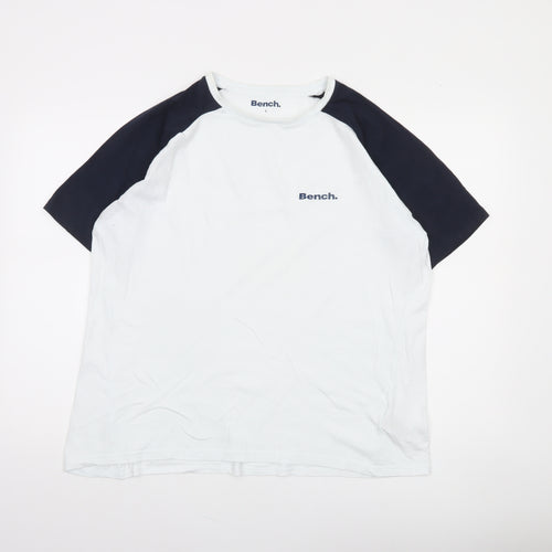 Bench Men’s White and Navy Raglan Crew Neck Cotton T-Shirt Size L