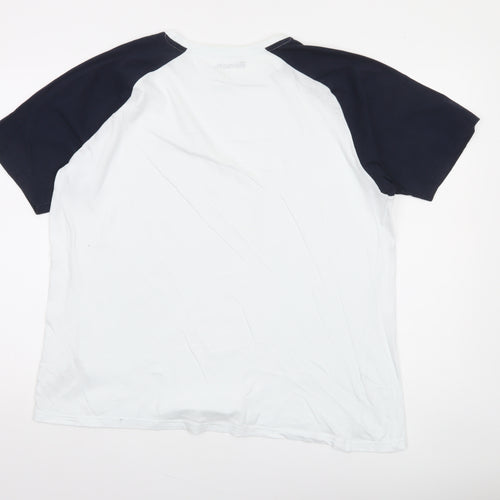 Bench Men’s White and Navy Raglan Crew Neck Cotton T-Shirt Size L