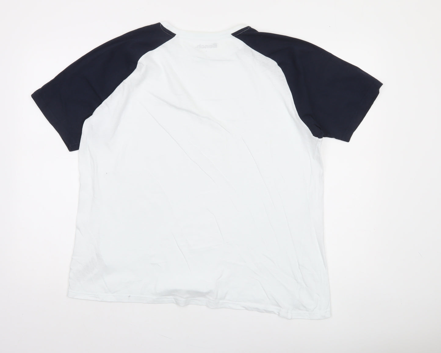 Bench Men’s White and Navy Raglan Crew Neck Cotton T-Shirt Size L