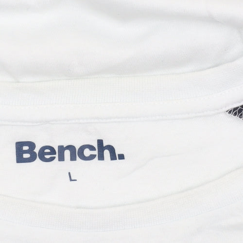Bench Men’s White and Navy Raglan Crew Neck Cotton T-Shirt Size L
