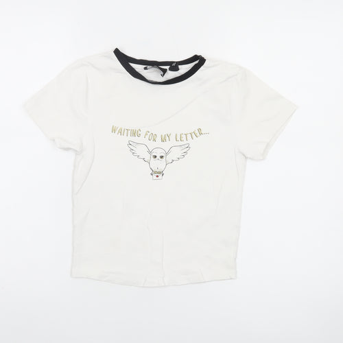 Harry Potter Girls White Black Ringer T-Shirt Age 12-13 Graphic Owl Top