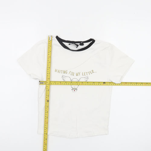 Harry Potter Girls White Black Ringer T-Shirt Age 12-13 Graphic Owl Top