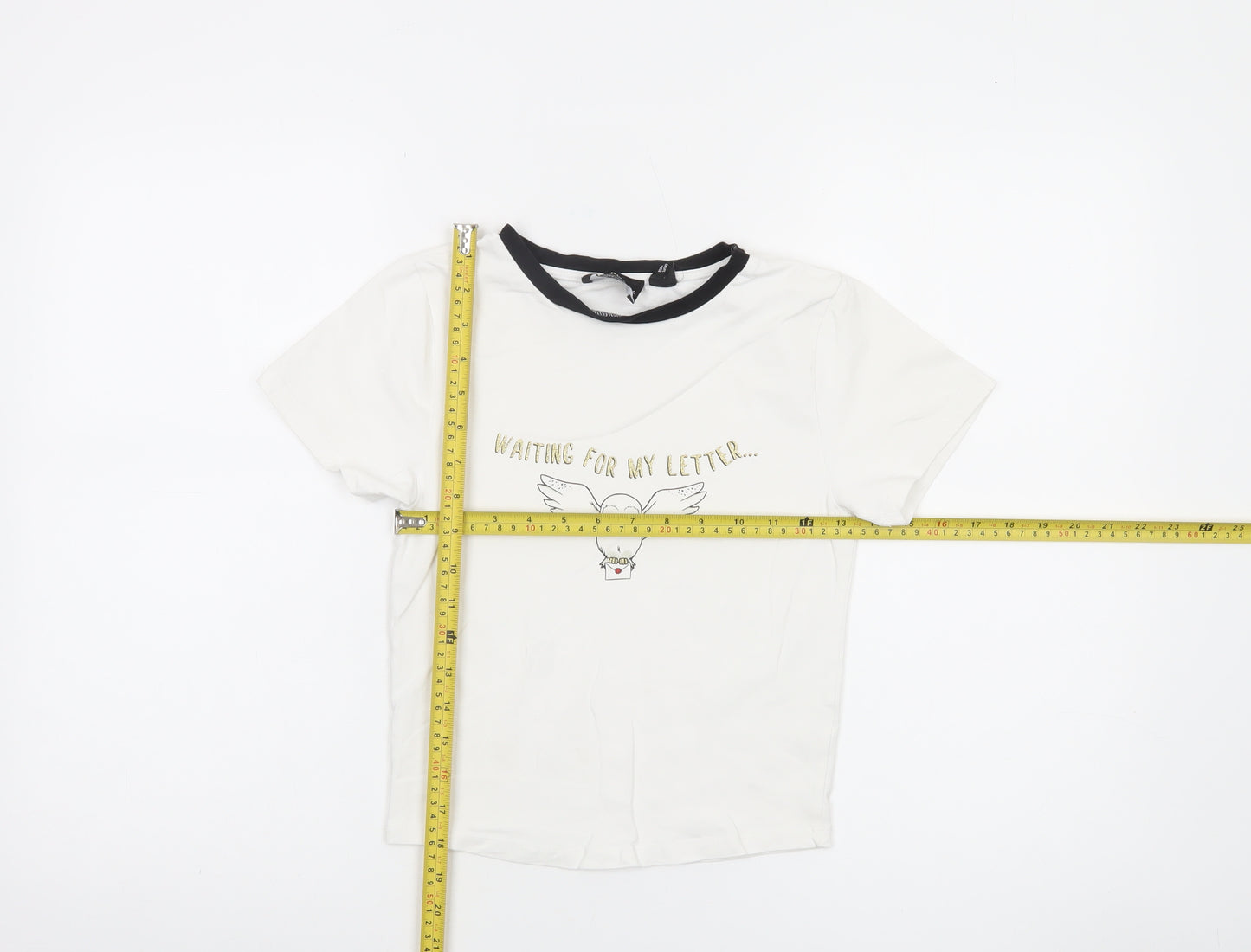 Harry Potter Girls White Black Ringer T-Shirt Age 12-13 Graphic Owl Top