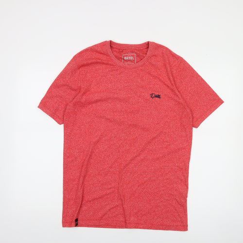 Diesel Men's Red Crew Neck Cotton Blend T-Shirt Size L