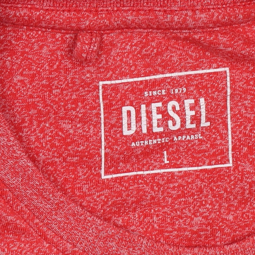 Diesel Men's Red Crew Neck Cotton Blend T-Shirt Size L